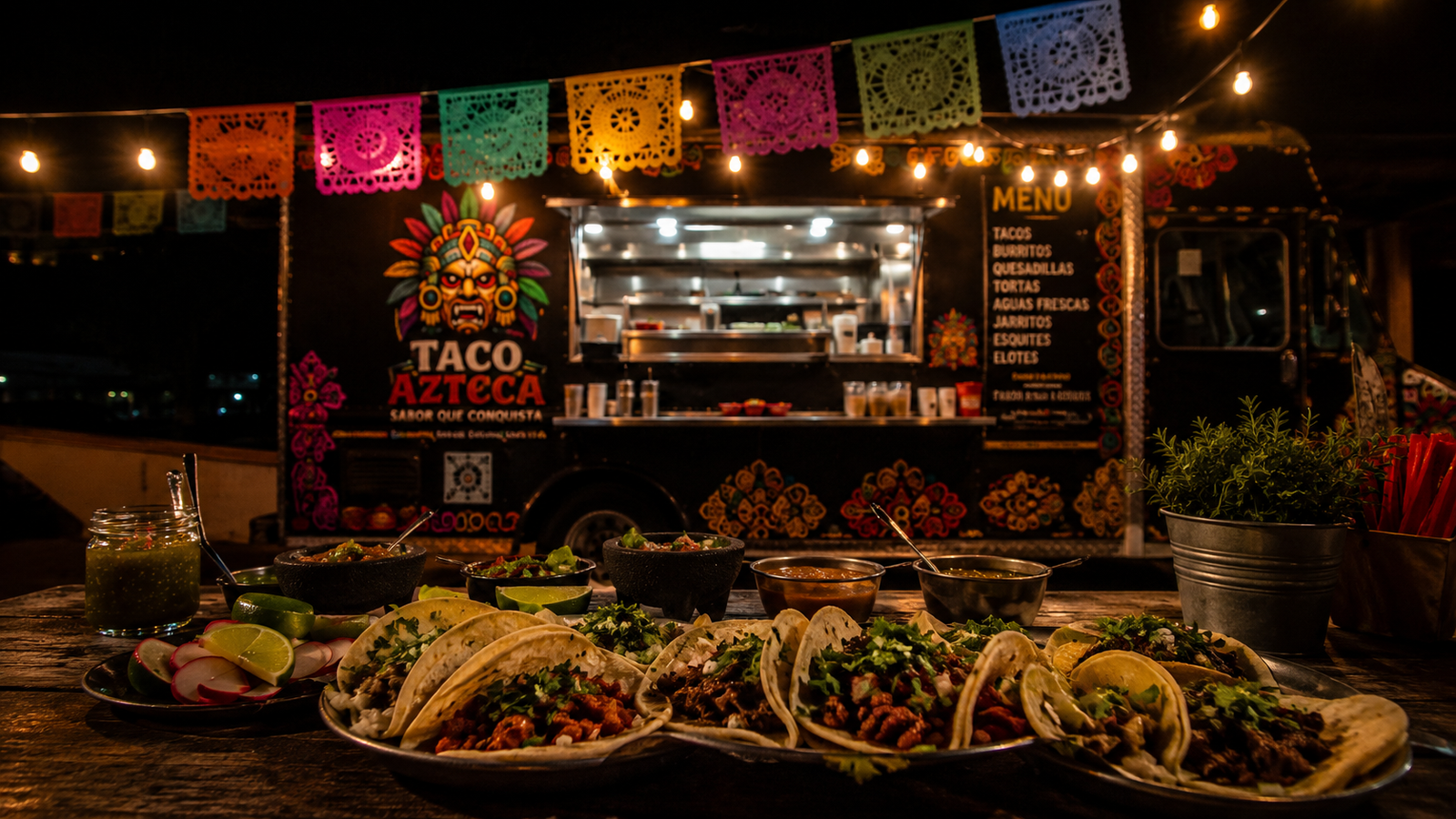 Taco Azteca catering spread